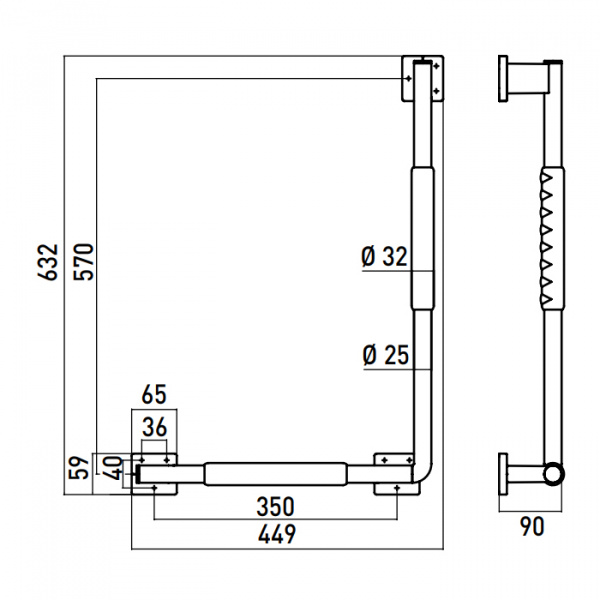 EMCO System2 Поручень изогнутый, корпус черный, левый, угол 90°, подвесной, цвет: хром