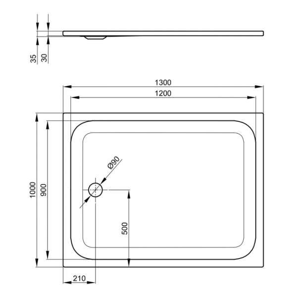 Bette Душевой поддон прямоугольный 130х100 см, суперплосский 3,5 см, D9см, цвет: белый