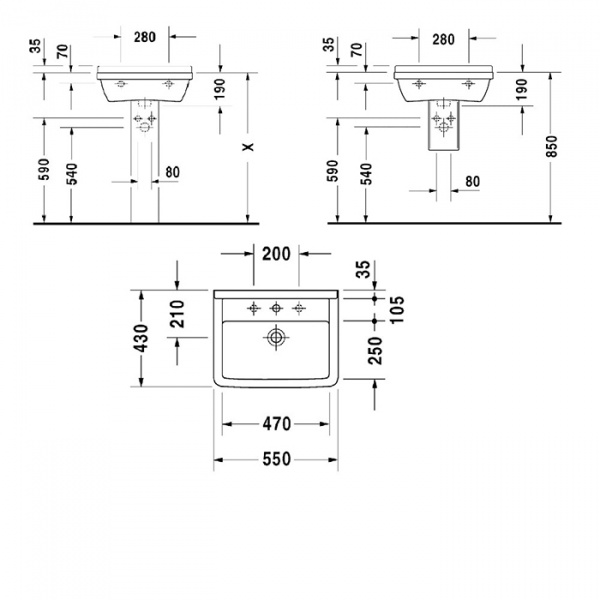 Duravit  Starck III Раковина 55х43 см, 1 отв., с полупьедесталом, с переливом, цвет: белый