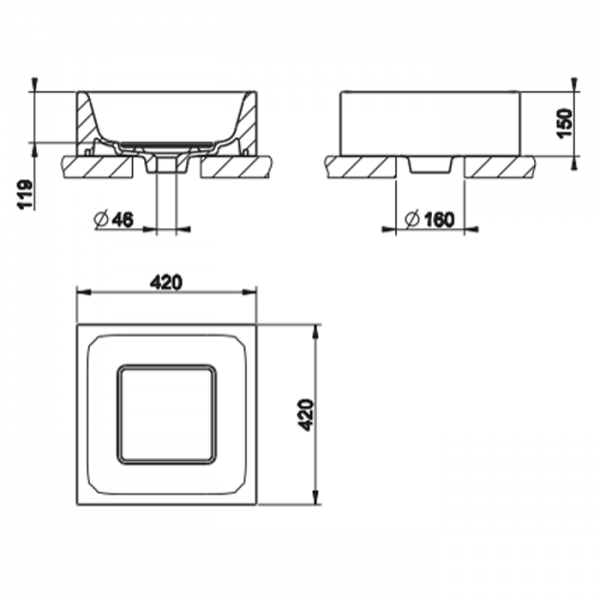 Gessi Rettangolo Раковина 42х42 см, без отв., цвет: матовый белый