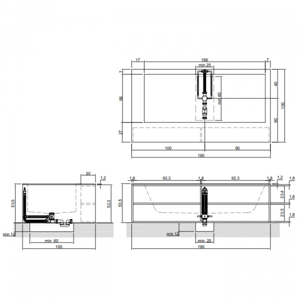 Antonio Lupi Biblio Ванна прямоугольная отдельностоящая, 190х100х53.5см