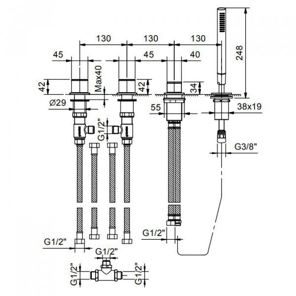 Fantini Mint Смеситель на борт ванны, цвет: хром