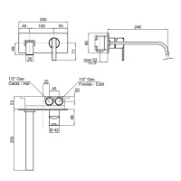 Antonio Lupi Bikappa Смеситель для умывальника, реверсивный, излив: 250мм, цвет: хром