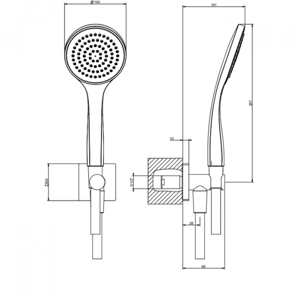 Gessi Rilievo Душевой комплект, состоящий из вывода воды на1/2", держателя, шланга 1,50 м и душевой лейки, цвет: nero XL