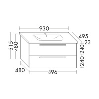 Burgbad Essento База подвесная с керам. умыв.93х49.5х51.5см. 2 выдв ящика, вкл сифон, с 1 отв для смес. цвет: серый высоглянц F1759,без ручек, с зеркальным шкафом