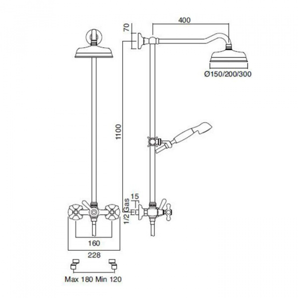 Sbordoni Etruria Смеситель для душа на 3 отверстия, цвет никель