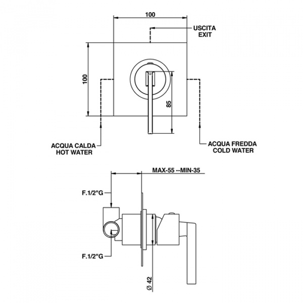 Встраиваемый смеситель для душа Bongio Myamix, цвет: черный матовый