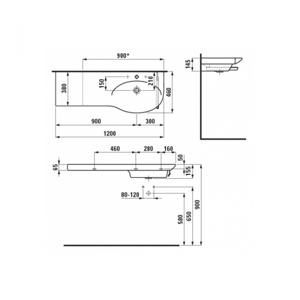 Laufen Palace Раковина 120х46х6.5 см, 1 отв., столешница слева, с переливом, цвет: белый