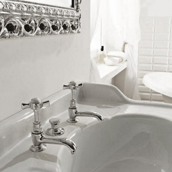 Sbordoni Antica Пара одиночных кранов для раковины с донным клапаном изливы 90мм, цвет: хром