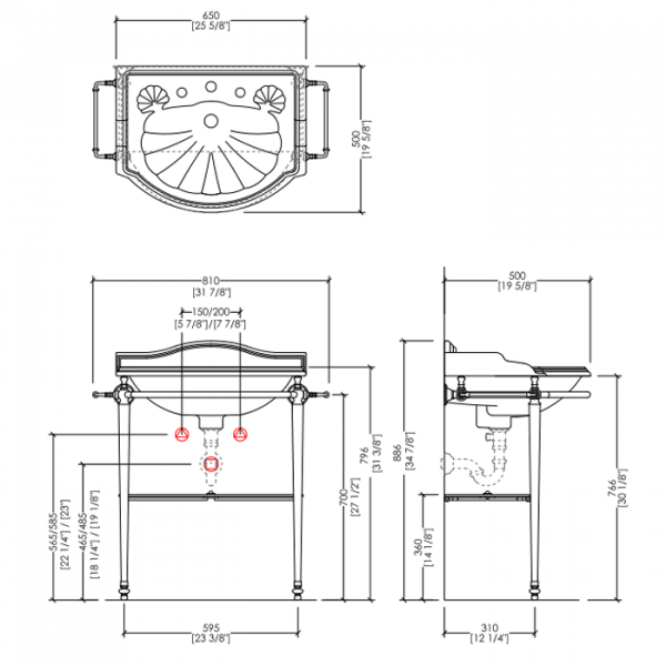 Devon&Devon Boston Консоль 54х50см, с раковиной на 3 отв., цвет: хром