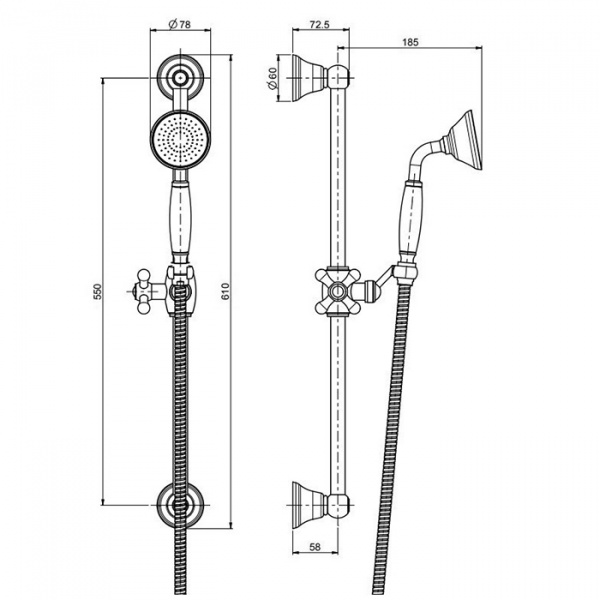 Carlo Frattini Wellness Душевая штанга с ручным душем и шлангом 1500 мм., цвет: хром