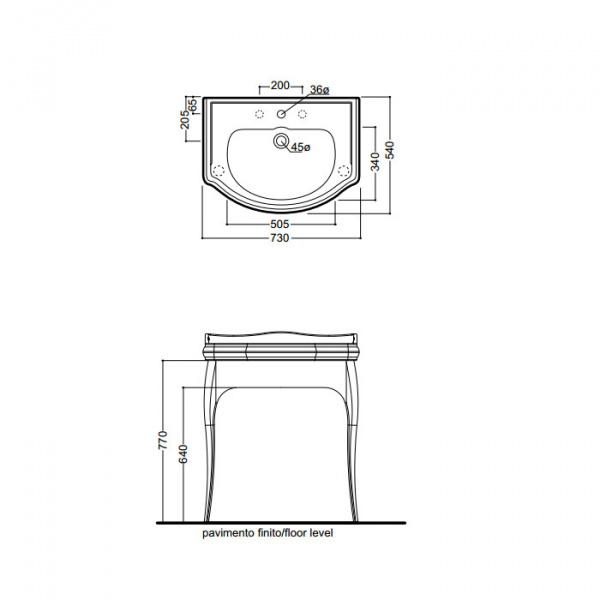 Kerasan Retro Консоль с черной раковиной 73см, Цвет: nero/cromo.