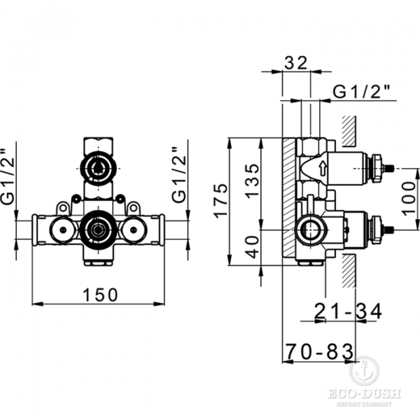CISAL Встраиваемая часть термостатического смесителя 1/2" с запорным вентилем, ZA00930004