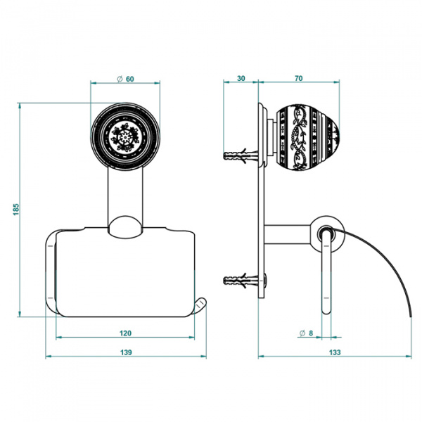 THG Marquise porcelaine noire Держатель для туалетной бумаги с крышкой, подвесной, цвет: золото/черный фарфор