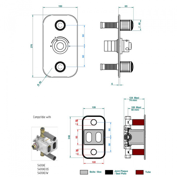 THG Malmaison metal Смеситель для душа встраиваемый, термостатический, с 2 запорными вентилями, внешняя часть, цвет: состаренный никель