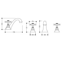 Kerasan Retro Смеситель для раковины на 3 отв. бронза