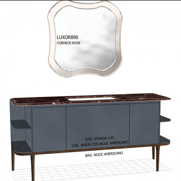 Antonio Lupi ILBagno Комплект мебели: тумба напольная с раковиной 180x54см, мраморная столешница, зеркало, цвет: Strada lucido/Rose/хром