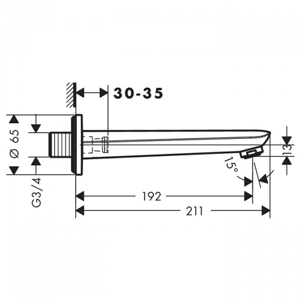 Hansgrohe Novus Настенный излив на ванну, 21см., цвет: хром