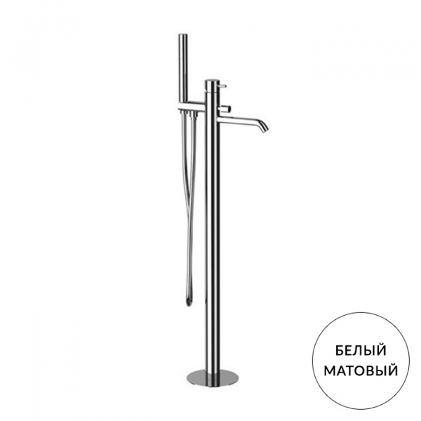 Kerasan Nolita Смеситель для ванны, напольный, с ручной лейкой, излив 180мм, h760мм, цвет: белый матовый