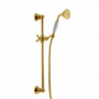Carlo Frattini Wellness Душевая штанга из латуни в комплекте со шлангом 1500 мм. и ручным душем из латуни, ручка из белой керамики, цвет: золото