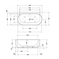 Duravit Luv Ванна 180x95см, гидромассажная пристенный вариант, с бесшовной панелью и ножками, с двумя наклонами для спины, со сливом-переливом