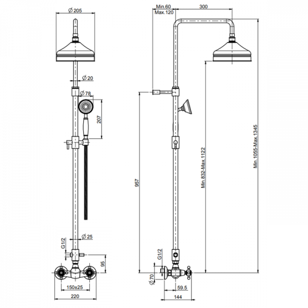 Carlo Frattini Elizabeth Душевая стойка, в комплекте: стойка, ручной душ, шланг, верхняя лейка, цвет: золото