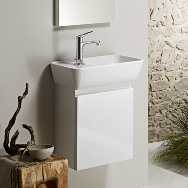 BurgBad Bel База с умывальником 51х27.5х57см  1 дверка правая R,ручка выемка, цвет: белый глянцевый F0590 с зеркалом со светодиодной подсветкой