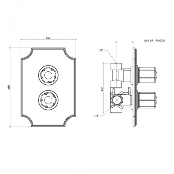 Смеситель термостатический для душа Bongio Fleur Noir, цвет: золото/черный фарфор