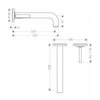 Axor Citterio Встраиваемый смеситель для раковины, на 2 отв., с розеткой, излив: 225мм, с донным клапаном, внешняя часть, цвет: хром