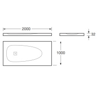 Armani Roca Baia Душевой поддон 200х100х3.2см с боковым сливом, с anti-slip, мат-л: Stonex, цвет: off-white