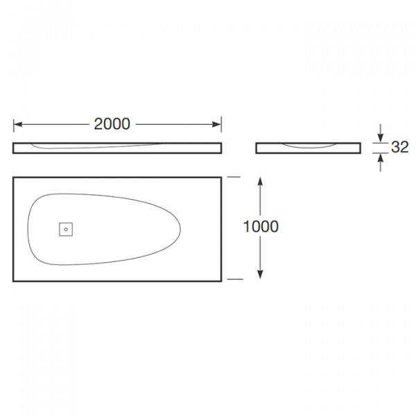 Armani Roca Baia Душевой поддон 200х100х3.2см с боковым сливом, с anti-slip, мат-л: Stonex, цвет: off-white