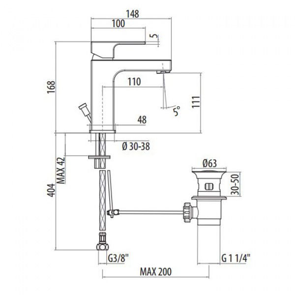 Gattoni Kubik Смеситель для раковины с донным клапаном, цвет: хром глянцевый