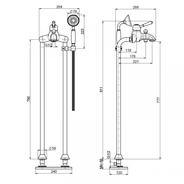 Carlo Frattini Bell Смеситель напольный для ванны с душевым комплектом, цвет: Хром