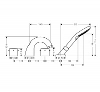 Axor Starck, Смеситель на край ванны, на 4отверстия, внешняя часть, цвет: хром