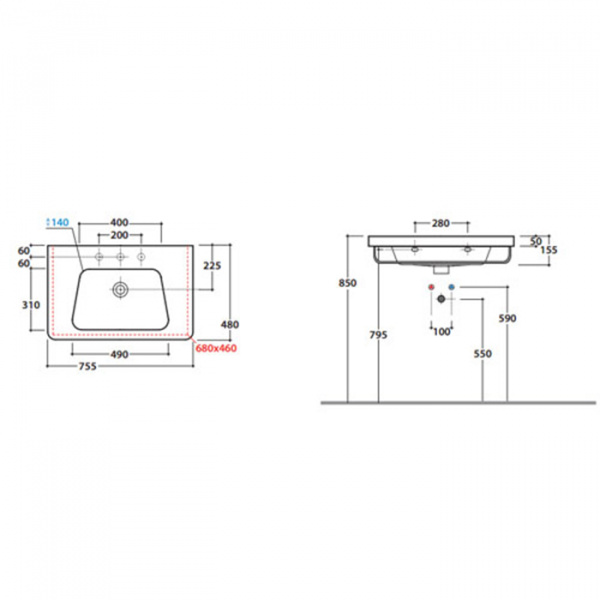 Globo Daily Раковина 75х48х15.5 см,  без отв., цвет: белый