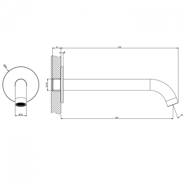 Gessi 316 Настенный излив 200мм на 1/2”, комбинируемый с удаленным управлением, цвет: brushed black metal pvd