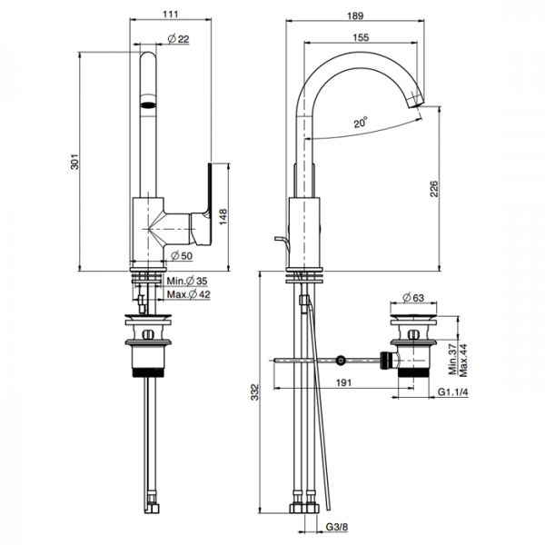 Carlo Frattini Mast Смеситель на раковину с высоким изливом, цвет: хром