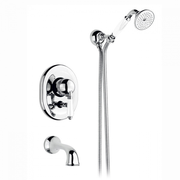 Nicolazzi P.m. Blanc Смеситель для ванны однорычажный, встраиваемый, с изливом 160мм и ручным душем, ручки белая керамика, цвет: хром