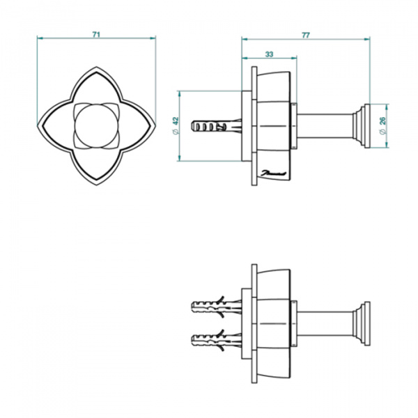 THG Pétale de cristal bleu Крючок подвесной, длинный, цвет: хром/синий хрусталь