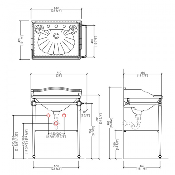 Devon&Devon Tiffany Декоративная структура 79х41см, с раковиной на 3 отв., цвет: хром/белая