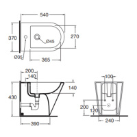 AZZURRA FORMA Биде  приставное  54х37х43см , с 1 отв под смеситель,с креплением, цвет: белый