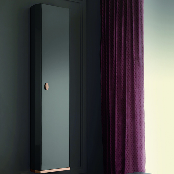 Milldue Edition Dandy Шкаф-пенал 36х23х180см., 1 дверца, ручка матовое розовое золото, цвет: глянцевый Grafite