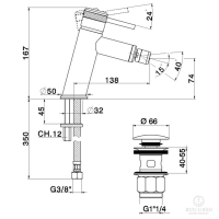 HUBER Chronos Смеситель однорычажный для биде на 1 отверстие с донным клапаном, цвет: хром