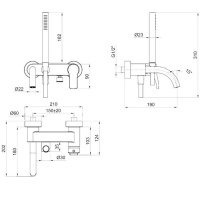 Fantini AL/23 Смеситель для ванны, настенный, излив: 190 мм, цвет: хром