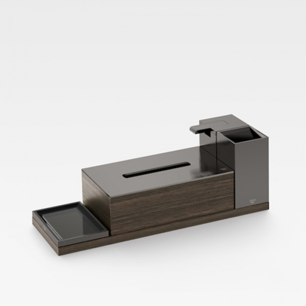 Armani Roca Island Комплект из 4 акс.: диспенсер для мыла, стаканчик, мыльница, держатель для салфеток и контейнер, настольный, цвет: nero