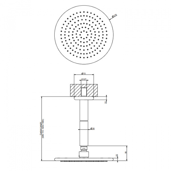 Gessi Goccia Верхний душ для потолочного крепления Ø216мм с инд.высотой (50-1800мм), цвет: белый
