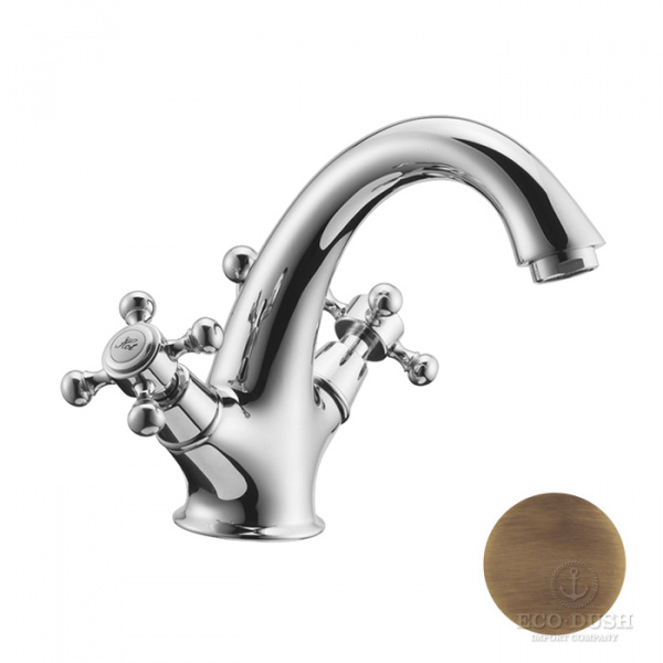 HUBER Victorian Смеситель двухвентильный для раковины на 1 отверстие с донным клапаном, цвет: бронза