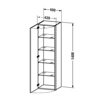 Duravit DuraStyle Колонна,  1 дерца, 4 стеклянные полки, петли слева, 140x40x36см, цвет: орех натуральный