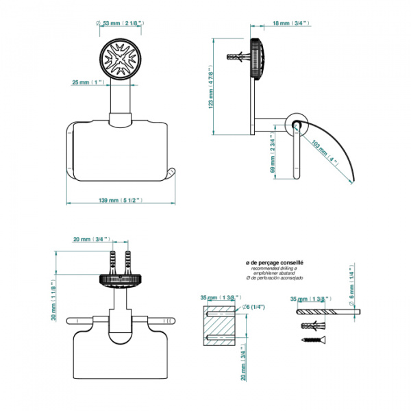 THG Hirondelles Gold Stamped Держатель т/б, подвесной, цвет: хром