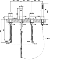 Gessi Rettangolo T Смеситель для ванны на 4 отверстия, излив со встроенным переключателем, шланг 1,5м+убирающаяся лейка, цвет: хром